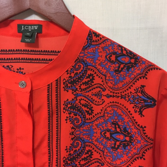 J. Crew Dervish Paisley Coral Red Tunic Top Sz XS - Picture 7 of 8